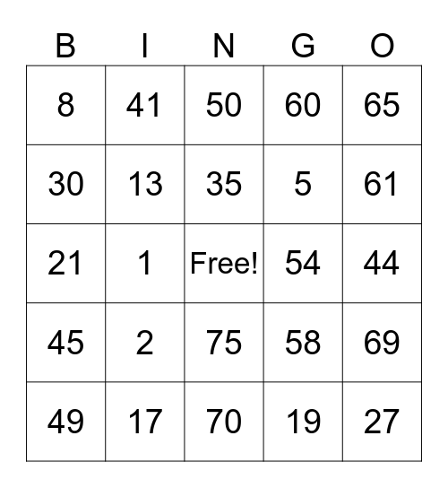 Untitled Bingo Card