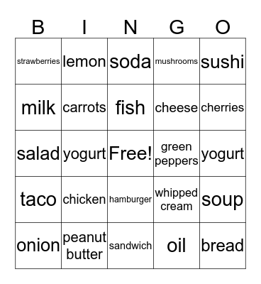 Food Bingo Card