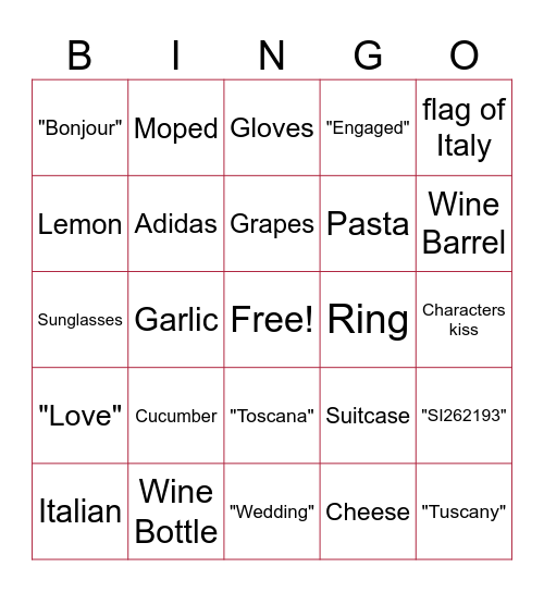 Movie Night Bingo Card
