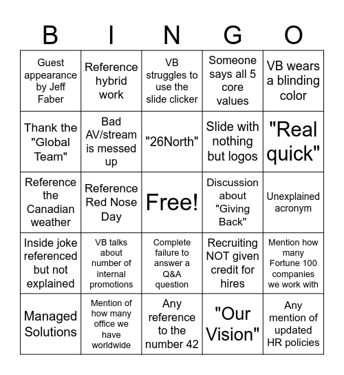 Montreal Townhall Bingo Card