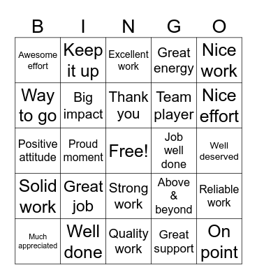Employee Appreciation Bingo Card