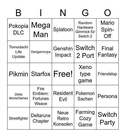 Nintendo Direct Bingo Card