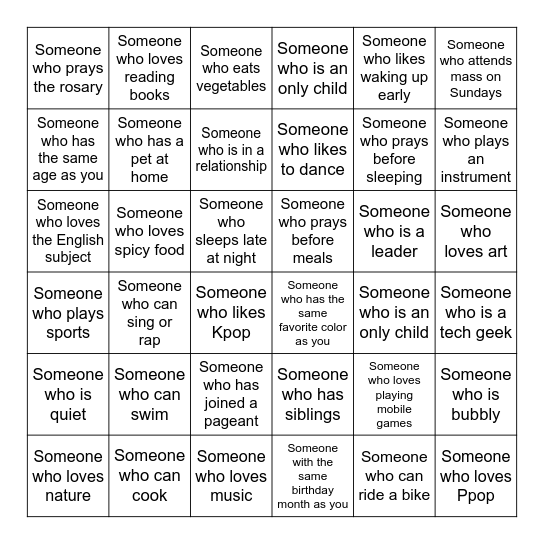 Human Bingo Card