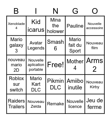 NINTEDO DIRECT 09/06/2026 Bingo Card