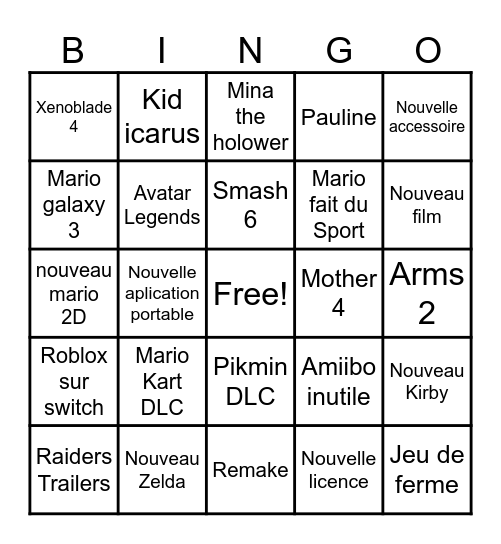 NINTEDO DIRECT 09/06/2026 Bingo Card
