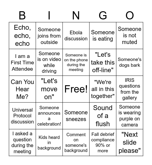 Safety Bingo Card