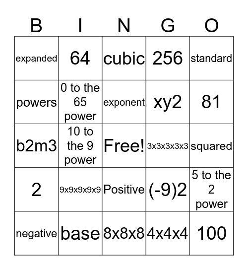 Powers Bingo Card