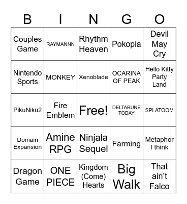 Nintendo Direct 06/2026 Bingo Card