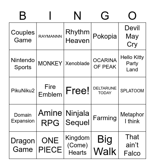 Nintendo Direct 06/2026 Bingo Card