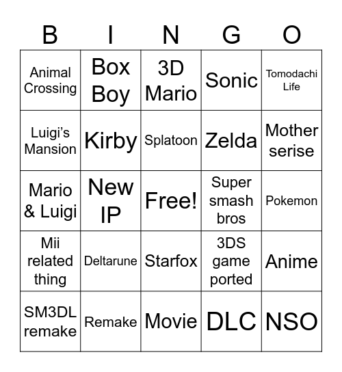 ND bingo Card