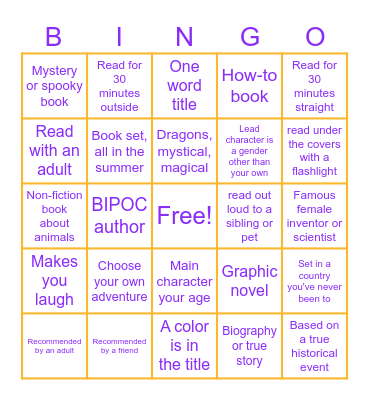 Summer Reading Bingo Card