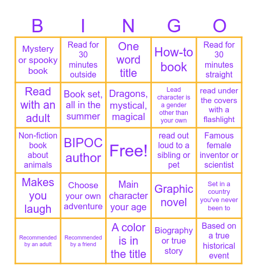 Summer Reading Bingo Card