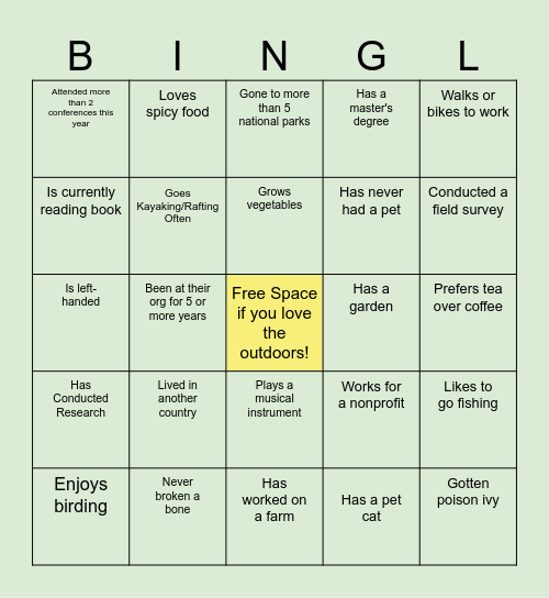 Networking Bingle ! Bingo Card
