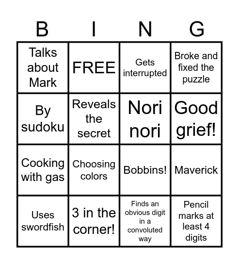 CTC Simon's bingo Card