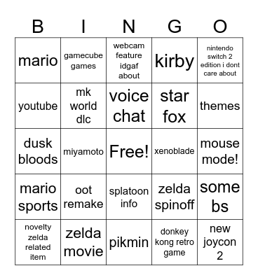 Nintingo! Bingo Card