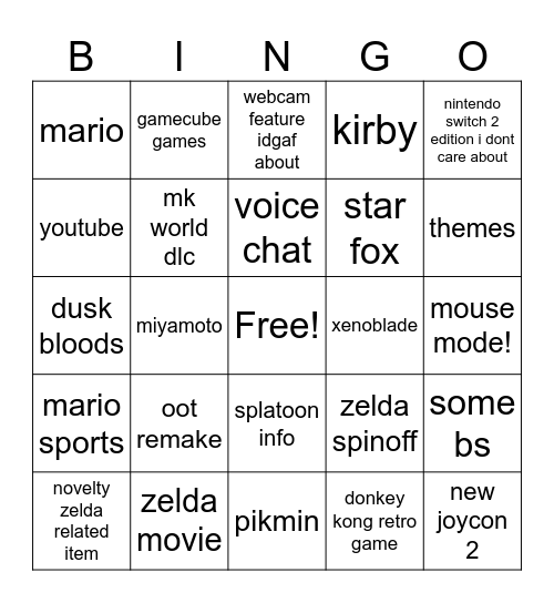 Nintingo! Bingo Card