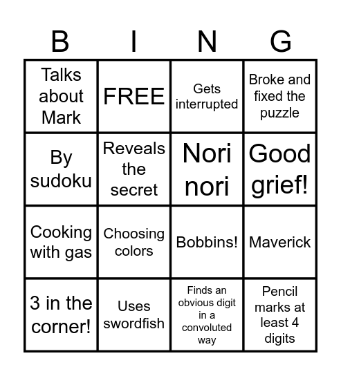 CTC Simon's bingo Card