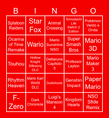 Nintendo Direct Bingo Card