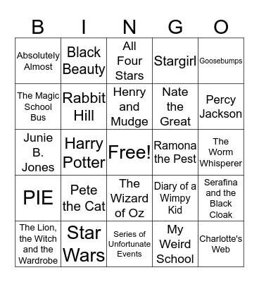 Books and Characters BINGO Card