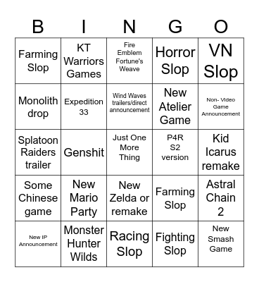 June nintendo direct Bingo Card