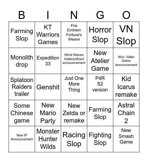 June nintendo direct Bingo Card