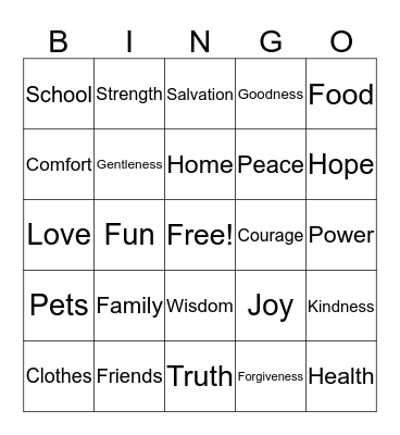 Blessing Bingo Card