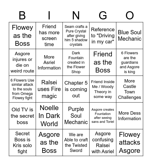 Deltarune Chapter 5 Bingo Card