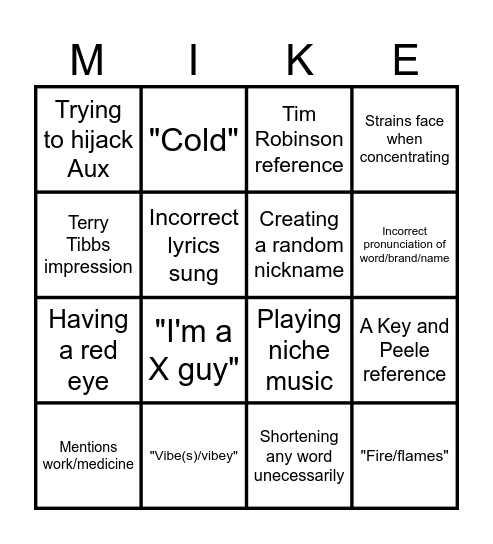 Michael Stag Bingo Card