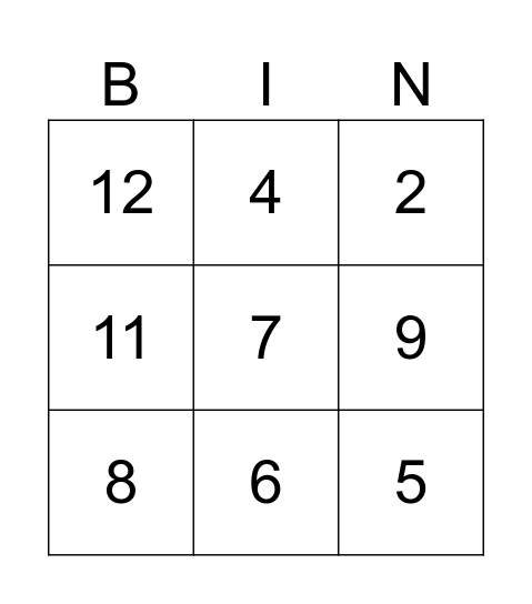 Division Bingo Card