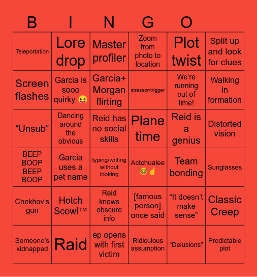 Criminal Minds Bingo Card