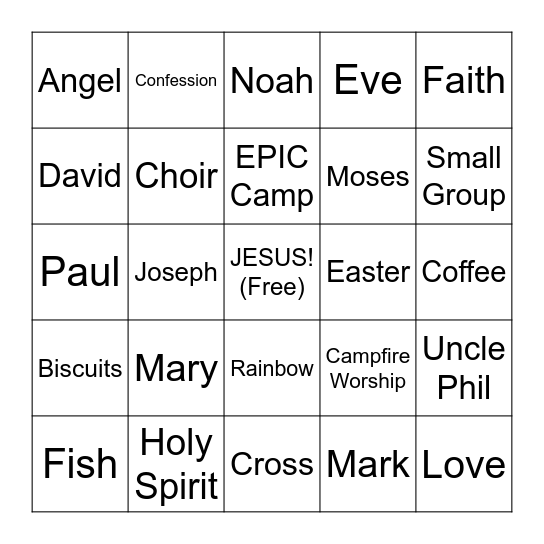 The Lakes Church Bingo Card