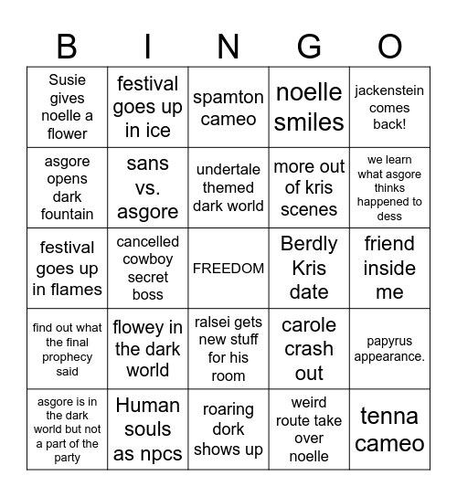 Deltarune Chapter 5 Bingo Card