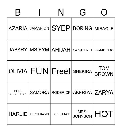 TOM BROWN SYEP Bingo Card
