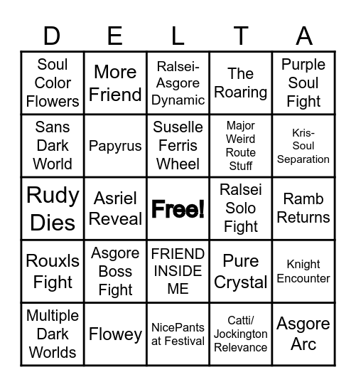 Deltarune Chapter 5 Bingo Card