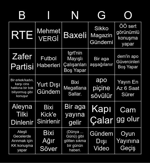 PurpleBixi Yayın Anları Bingo Card