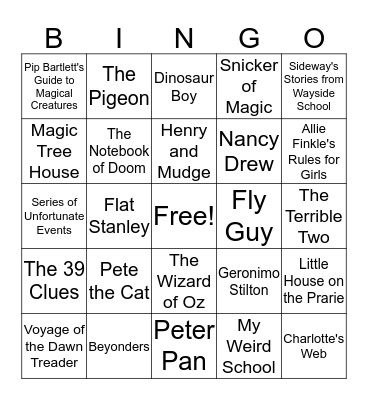 Books and Characters BINGO Card