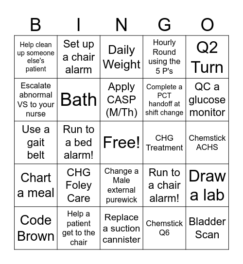 PCT Week Bingo Card