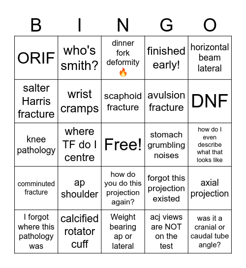 med rad e.o.s test Bingo Card