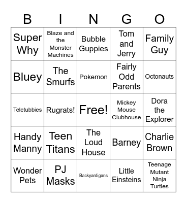 Cartoon Themes Bingo Card