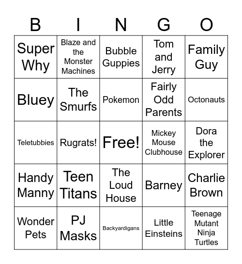 Cartoon Themes Bingo Card