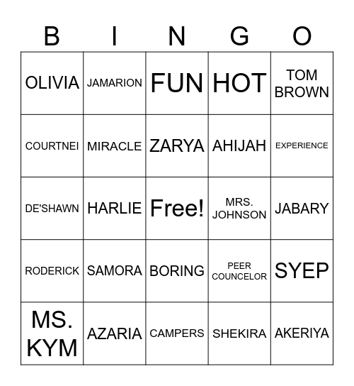 TOM BROWN SYEP Bingo Card