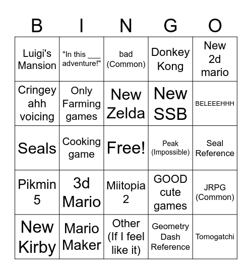 Untitled Bingo Card