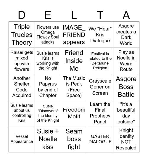 Deltarune Ch5 Bingo Card