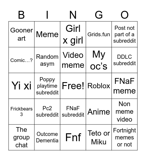 Raylan Reddit Bingo Card