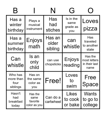 Find Someone Who Bingo Card