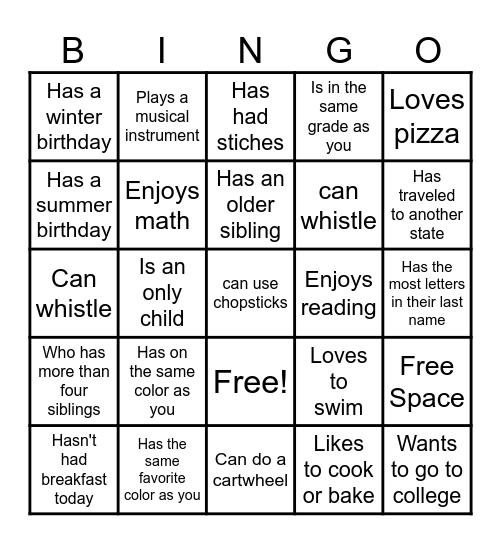 Find Someone Who Bingo Card