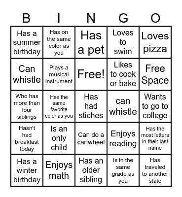 Find Someone Who Bingo Card
