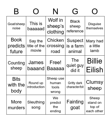 Detective Sheep Bingo Card