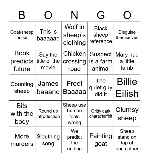 Detective Sheep Bingo Card