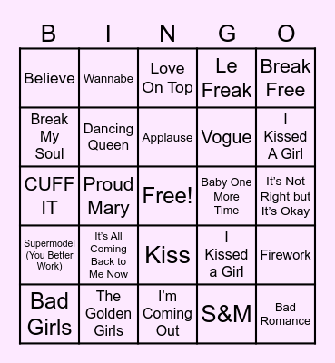 PRIDE Musical Bingo Card